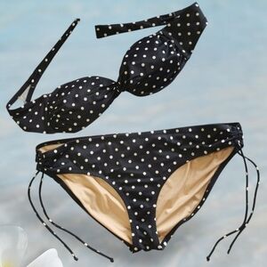 J Crew Black & White Polka Dot Bandeau Top Bikini - Sz S